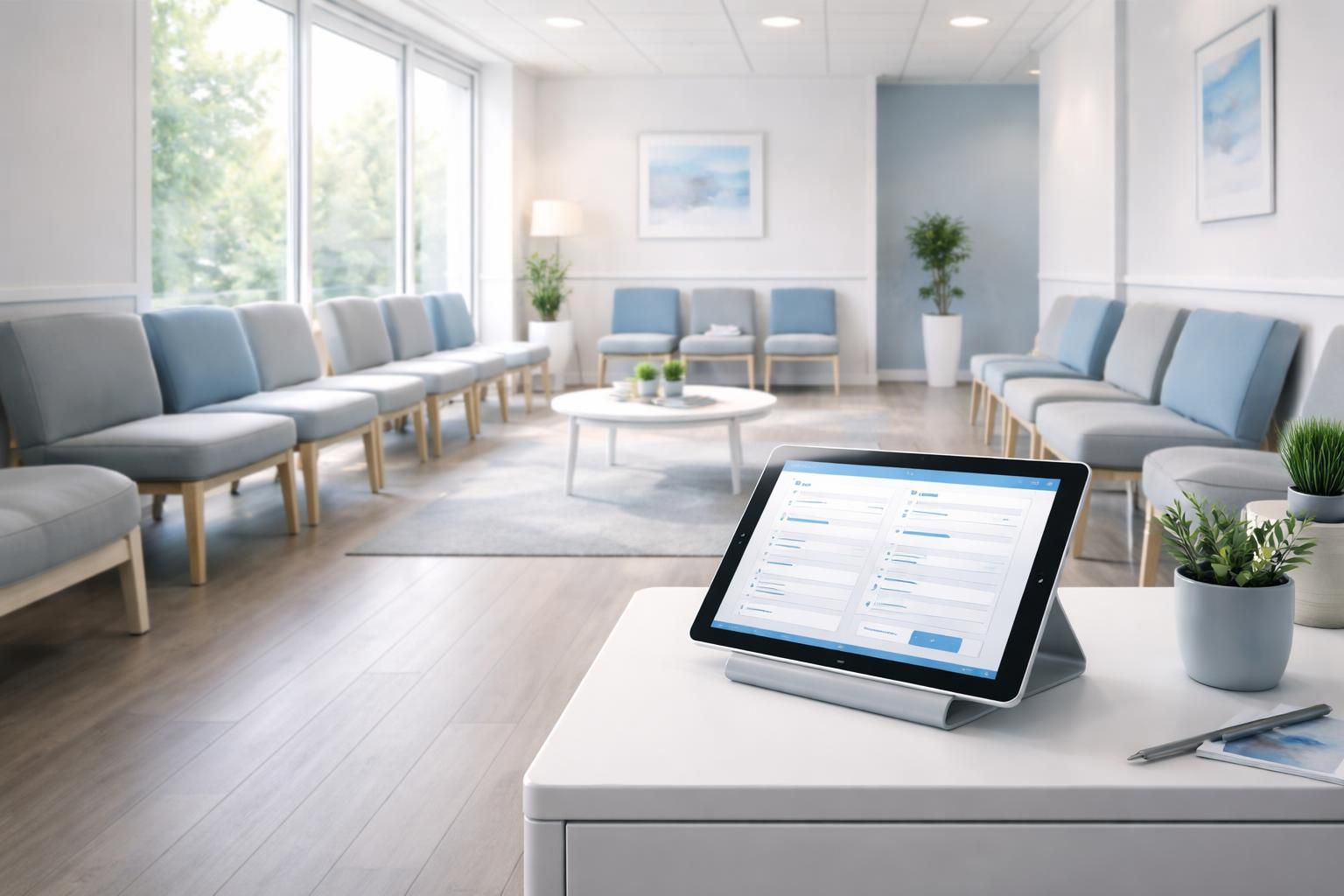 optimisez l'accueil dans votre salle d’attente médicale avec une tablette tactile microsoft, idéale pour la saisie rapide et sécurisée des formulaires santé.