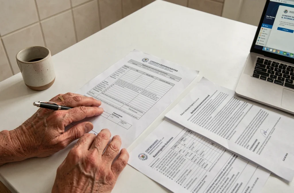 Mains remplissant un formulaire de recours administratif suite à un refus MDPH invalidité 2ème catégorie